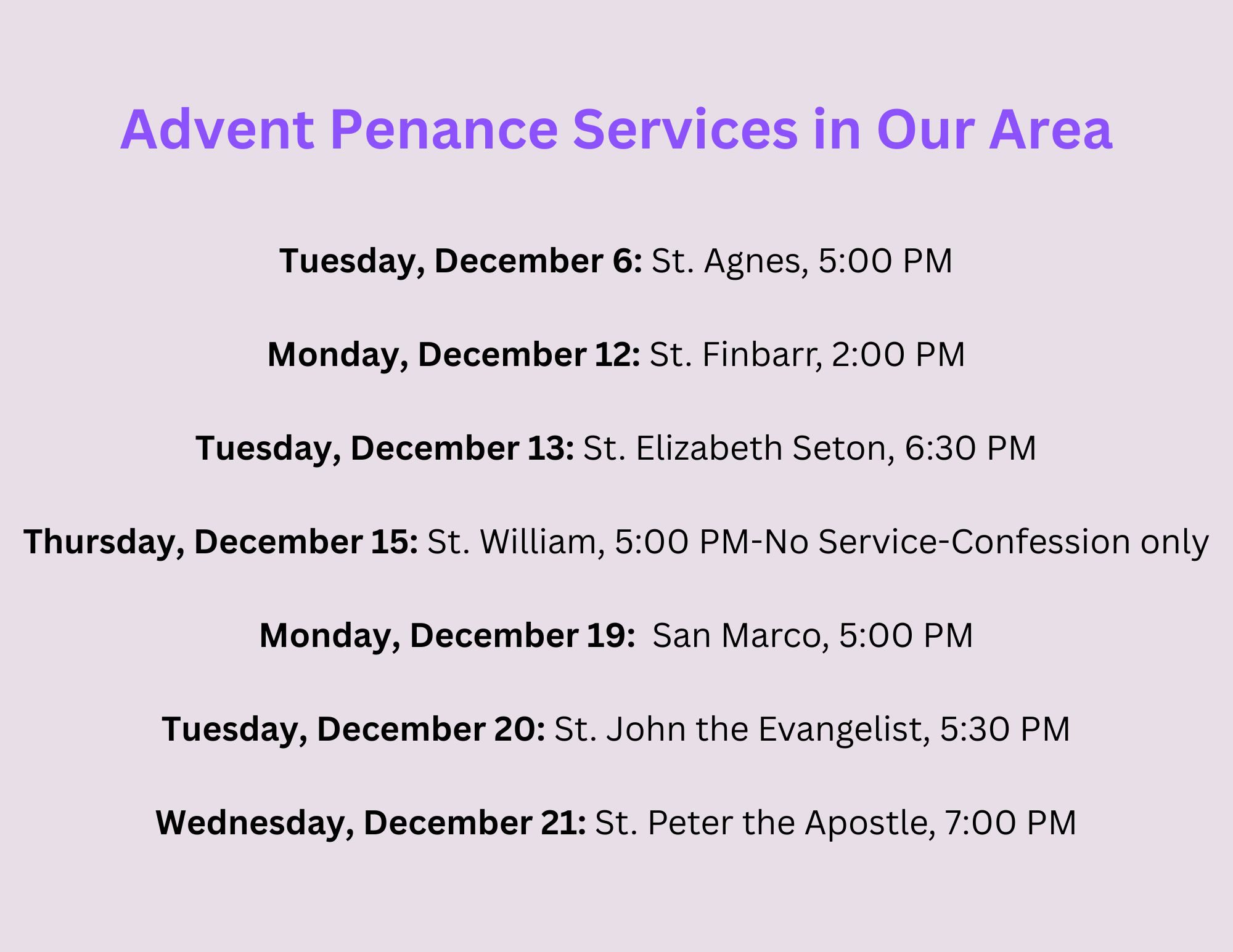 Local Advent Penance Services – St. John the Evangelist