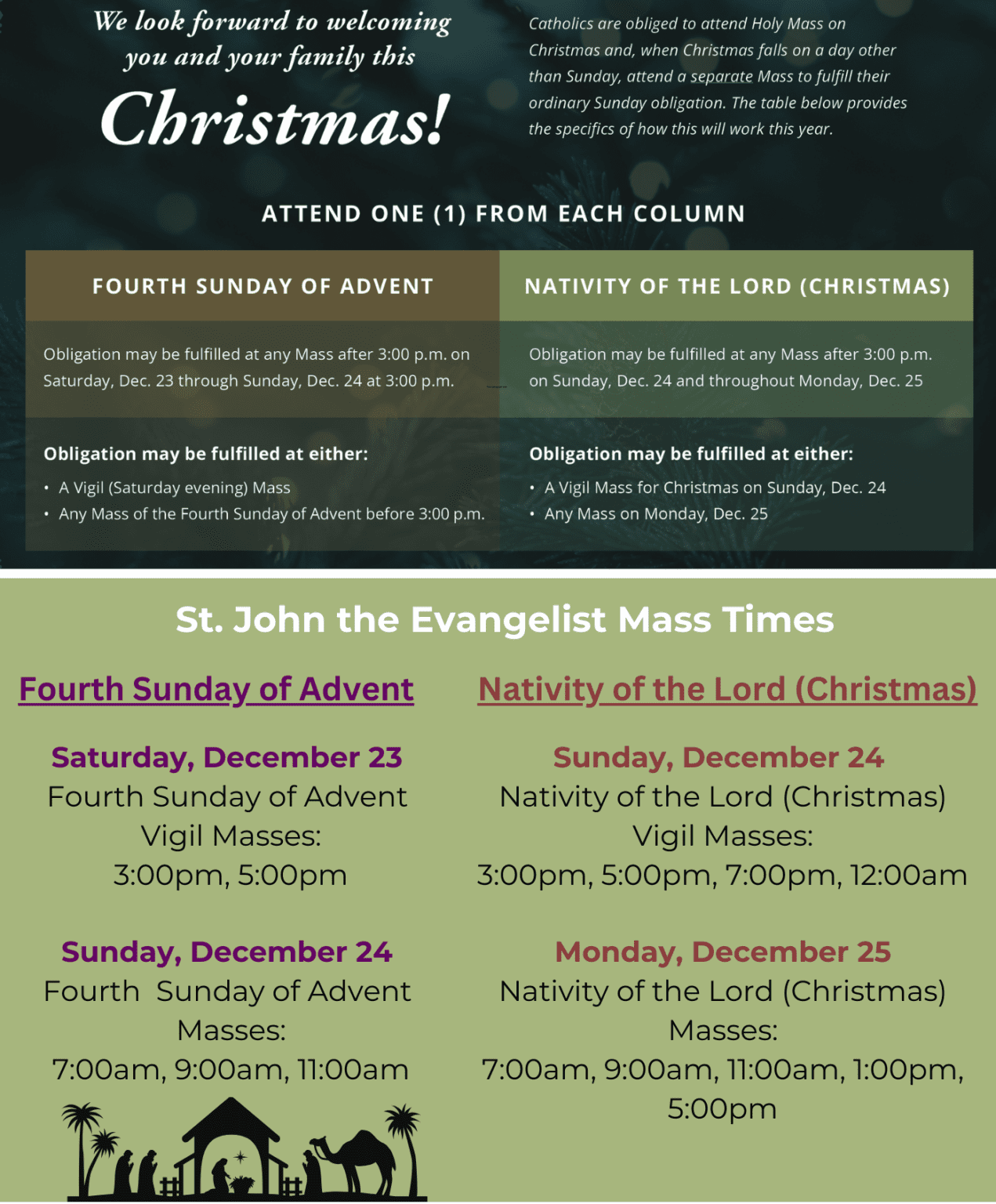 Christmas Mass Times – St. John the Evangelist